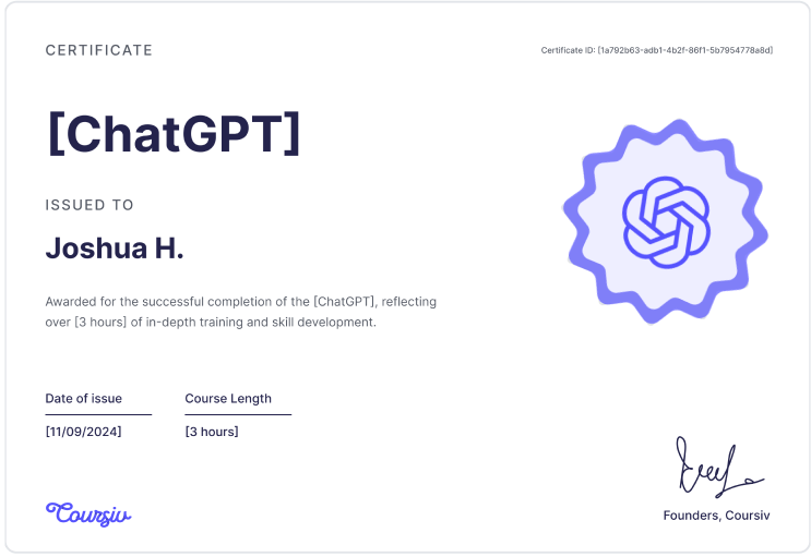 Certificate of completion an AI course by 28Days