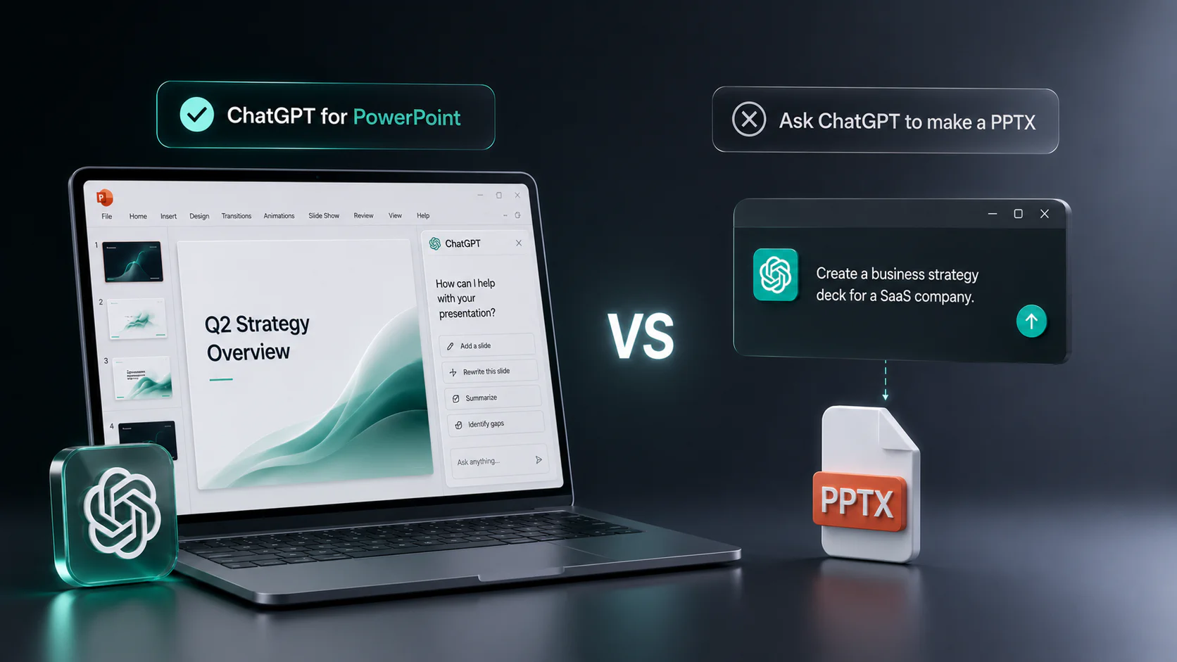 ChatGPT for PowerPoint vs Asking ChatGPT to Make a PPTX