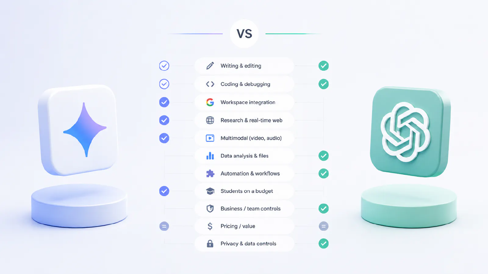 Gemini vs ChatGPT Quick Comparison Table